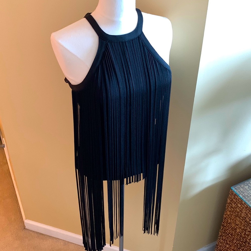 Torn by Rony Kobo black fringe “Michi” top
